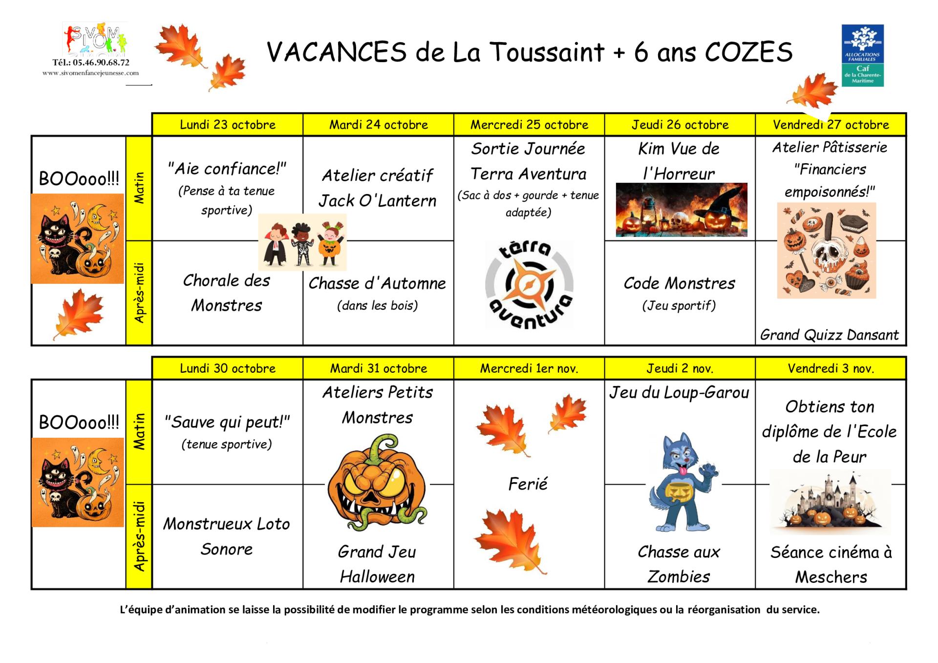 Programme cozes vacances toussaint 6 ans