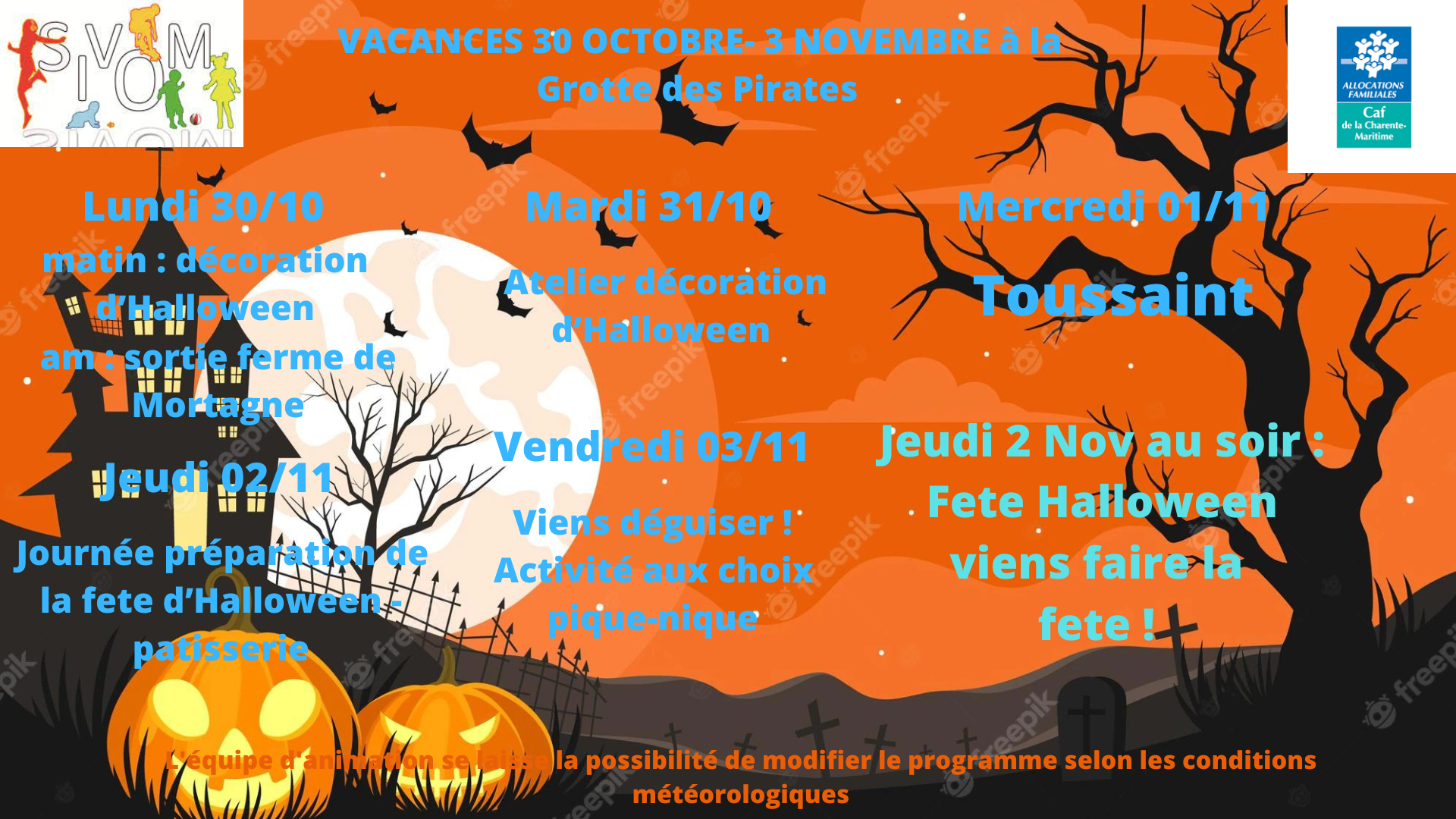Programme meschers vacances de la toussaint du 30 octobre au 03 novembre 2023