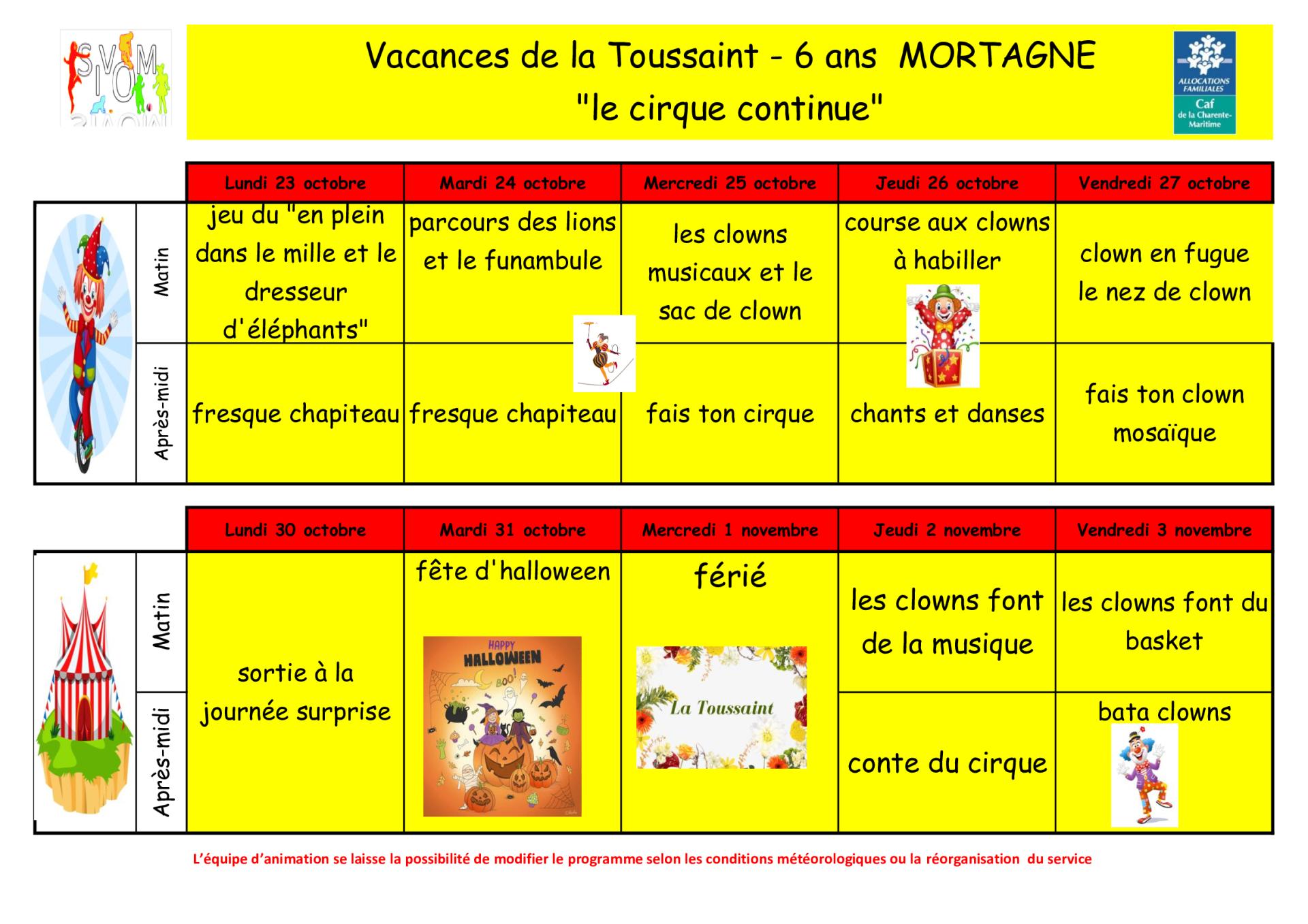 Programme mortagne vacances toussaint 6 ans