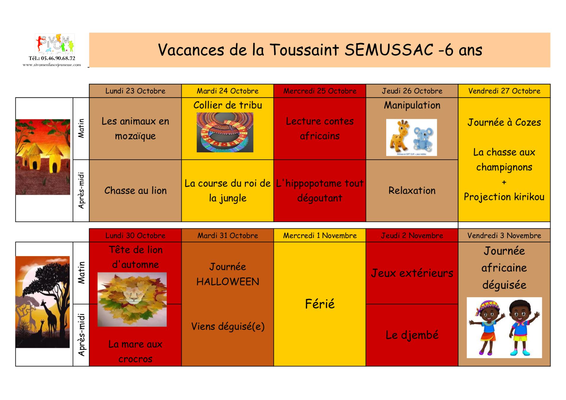 Programme semussac vacances toussaint 6 ans