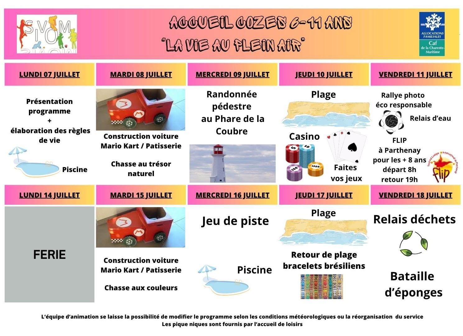 Programme cozes + 6 ans du 07 au 18 juillet