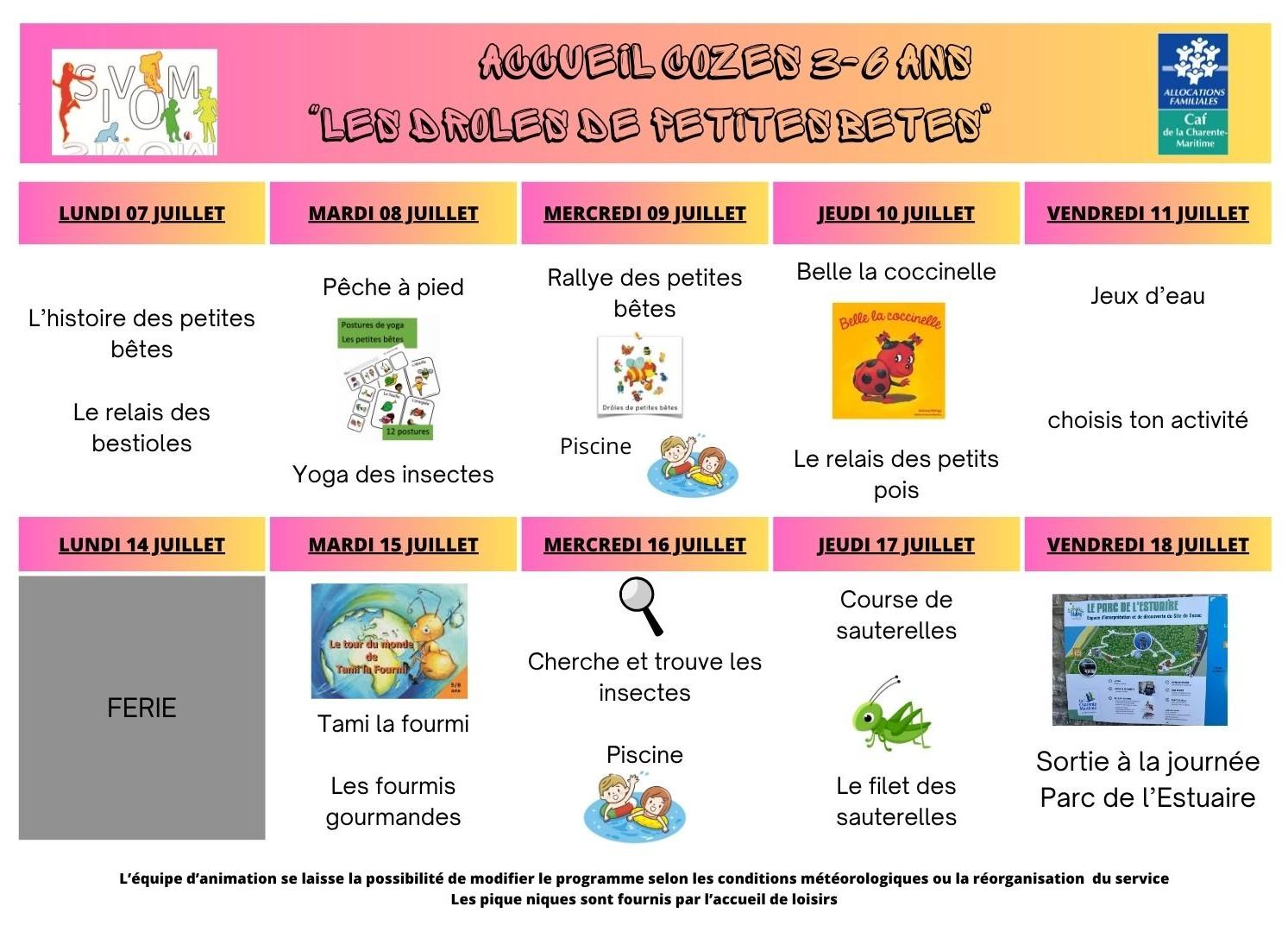 Programme cozes - 6 ans du 07 au 18 juillet