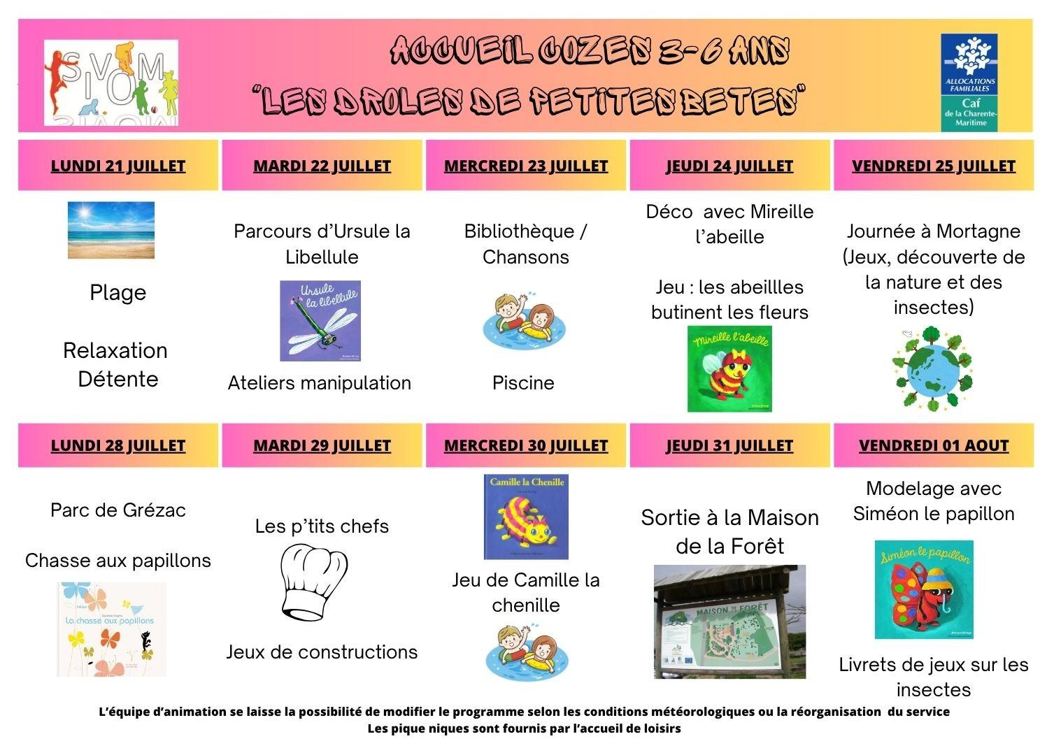 Programme cozes - 6 ans du 21 juillet au 01 aout