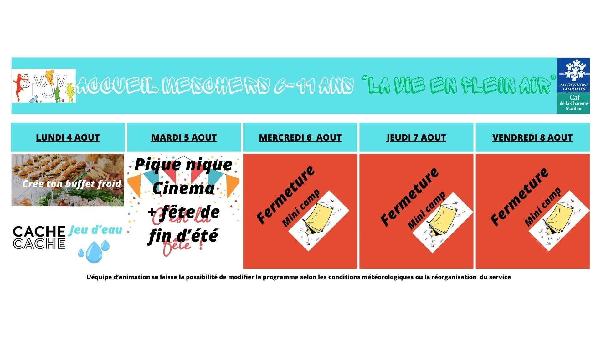 Programme meschers + 6 ans du 04 au 08 aout
