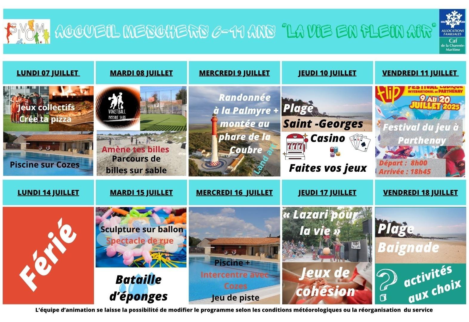 Programme meschers + 6 ans du 07 au 18 juillet