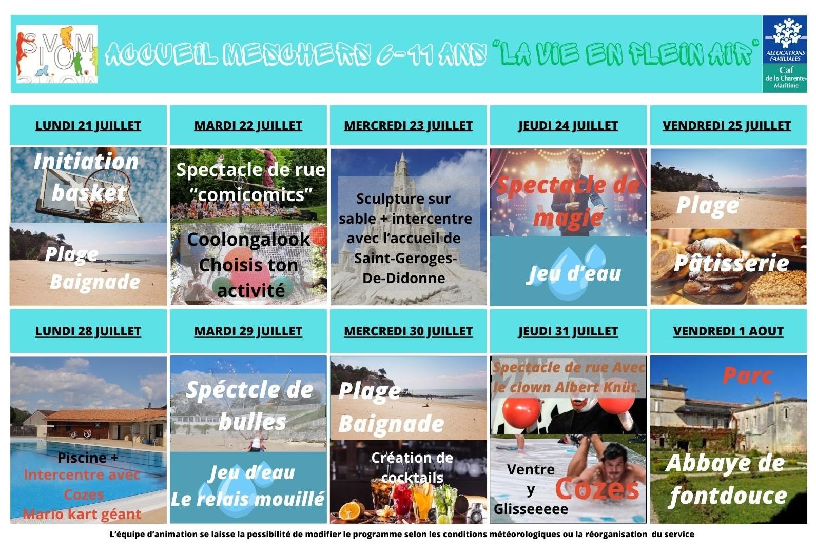 Programme meschers + 6 ans du 21 juillet au 01 aout