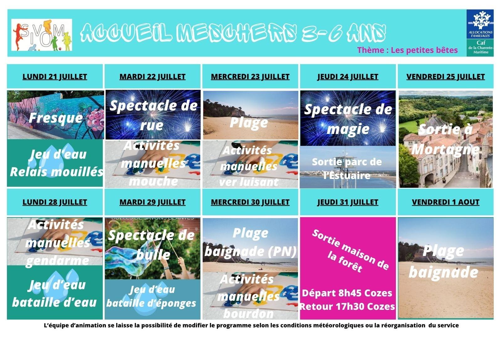 Programme meschers -6 ans du 21 juillet au 01 aout