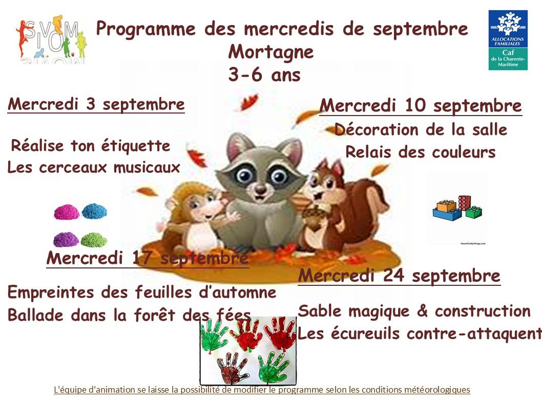 Programme Mortagne 3-6 ans mercredis septembre