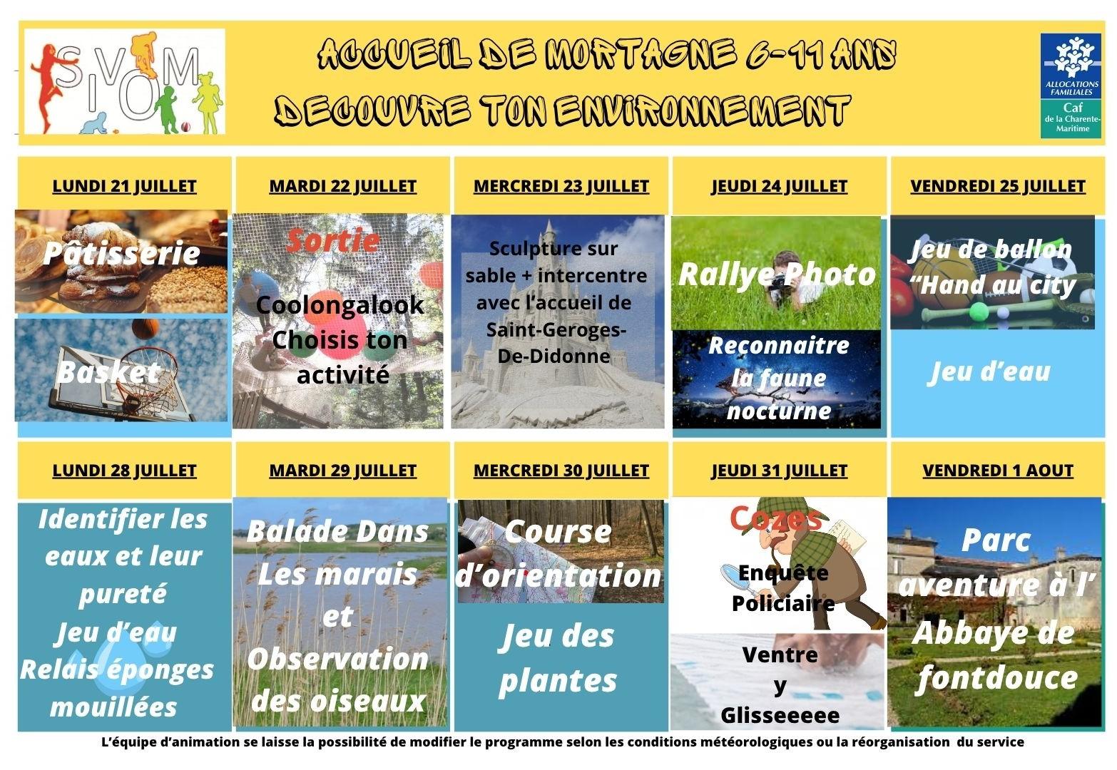 Programme mortagne + 6 ans du 21 juillet au 01 aout