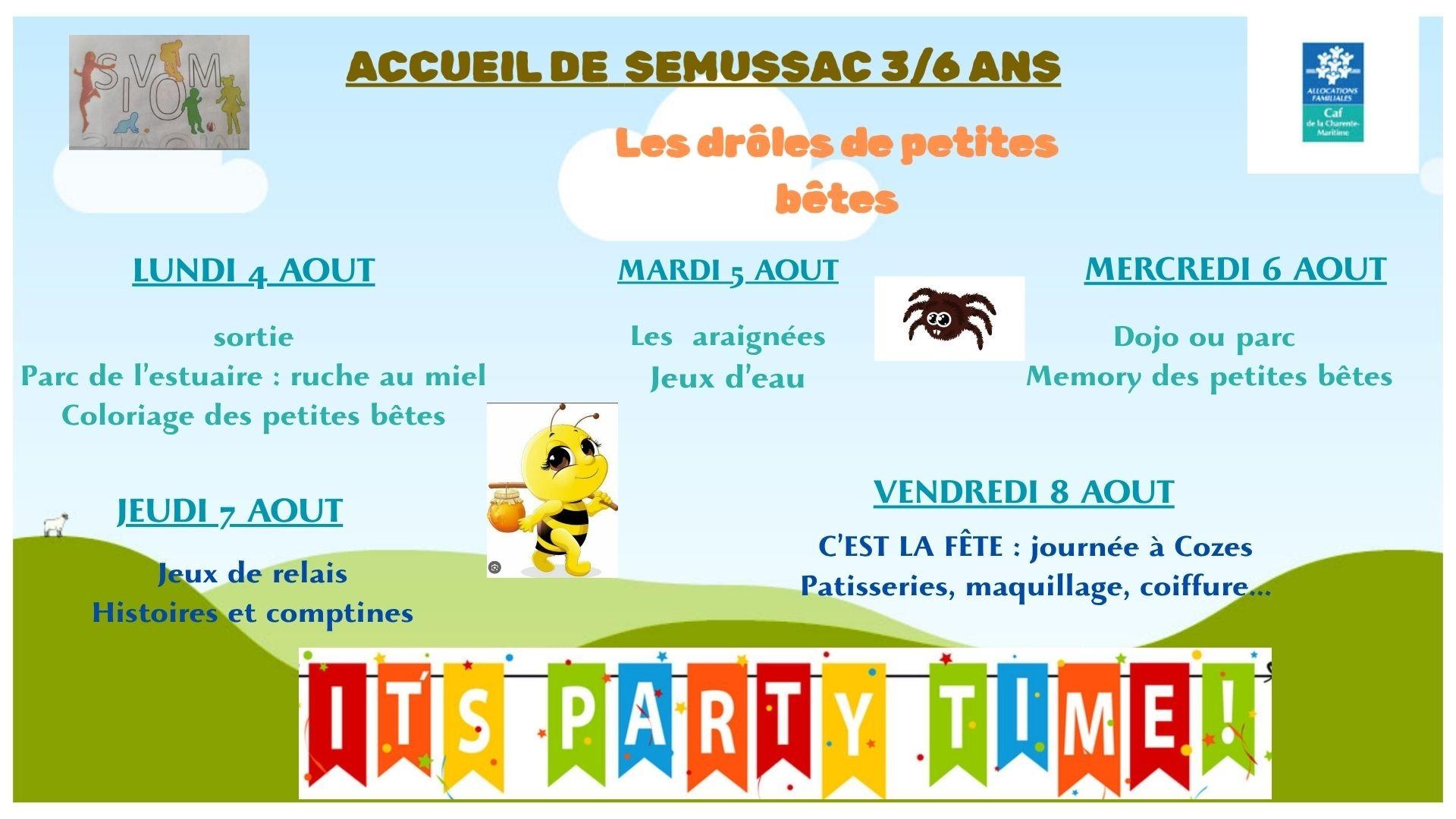 Programme semussac - 6 ans du 04 au 08 aout