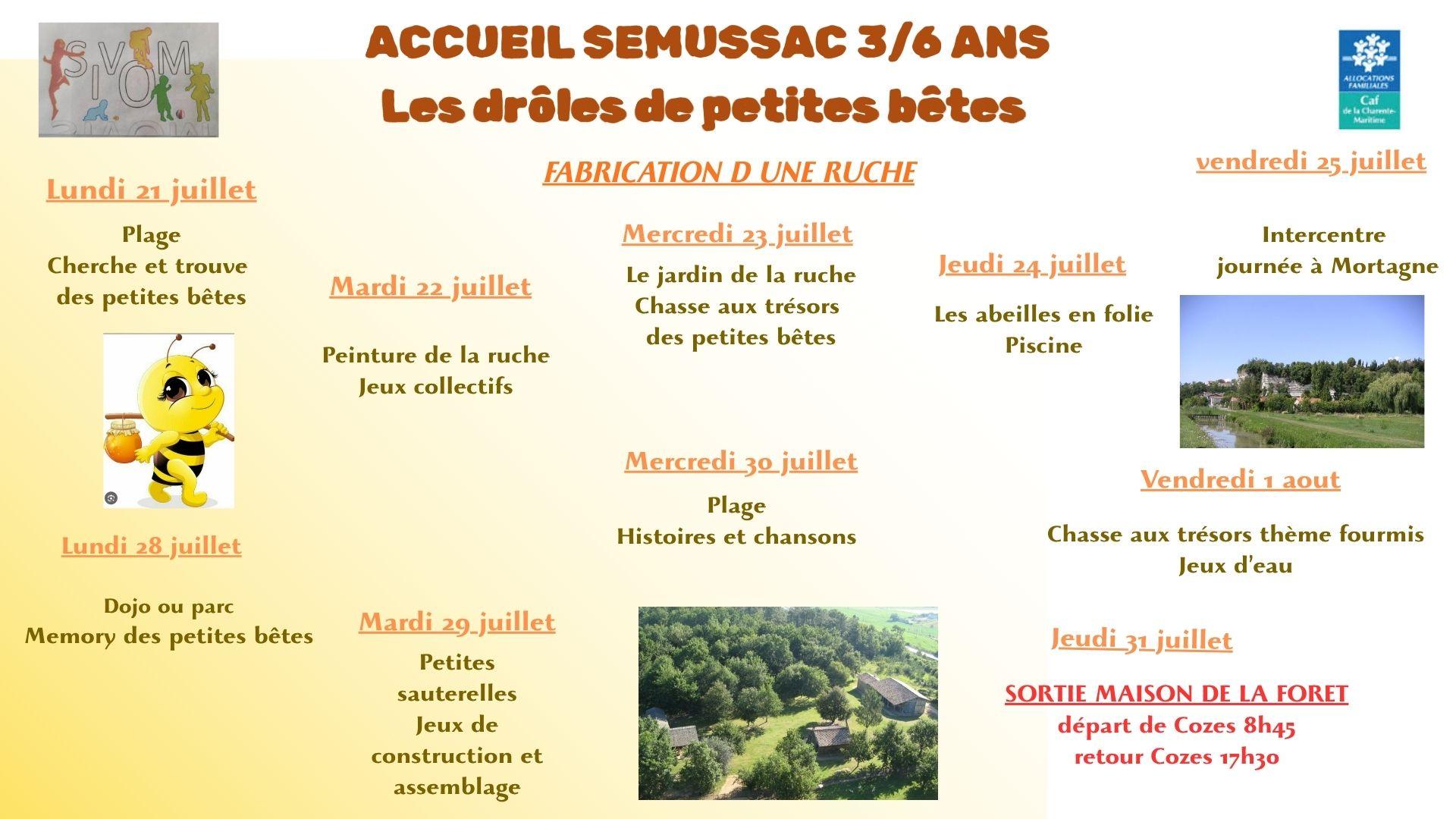 Programme semussac - 6 ans du 21 juillet au 01 aout