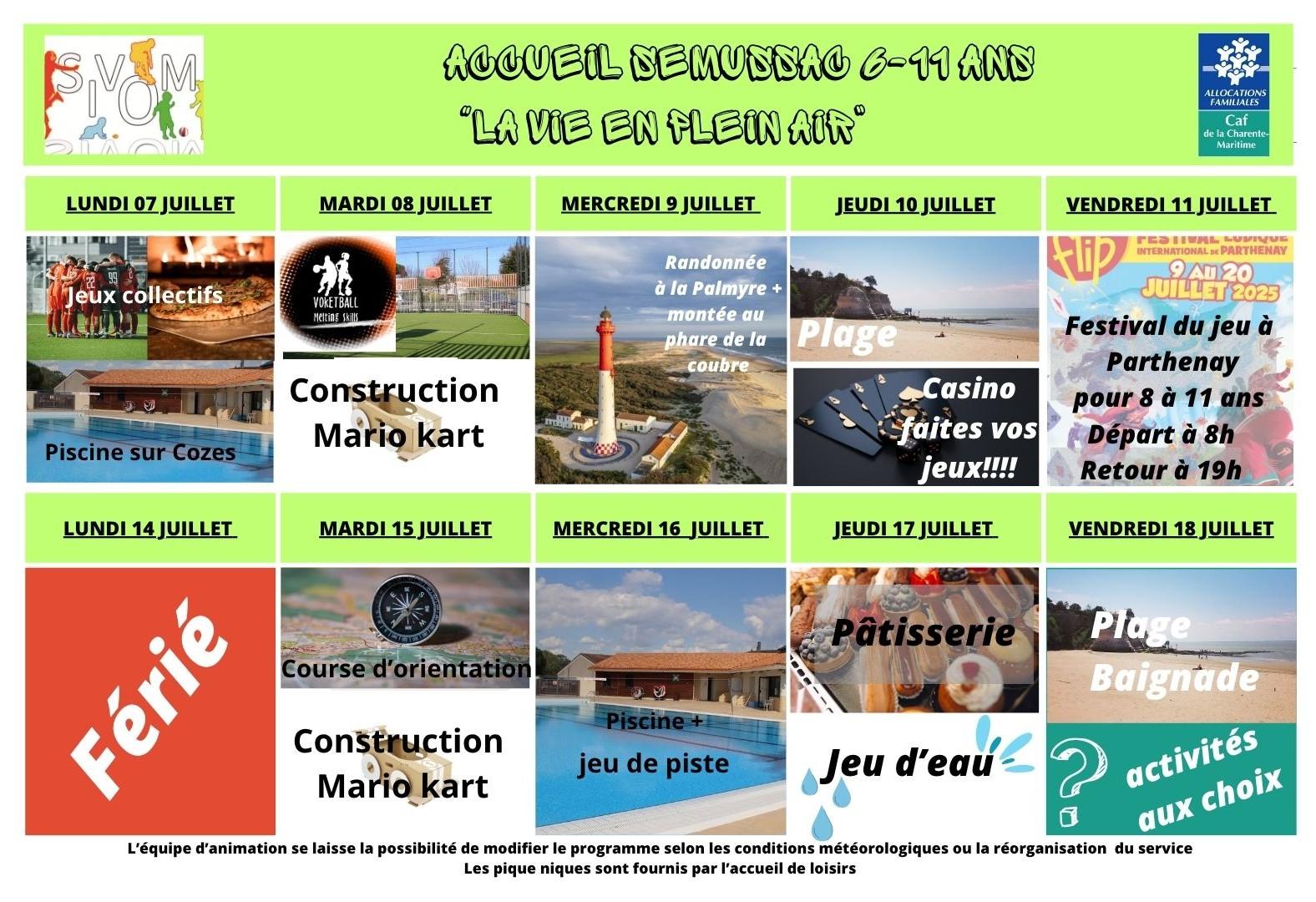 Programme semussac + 6 ans du 7 au 18 juillet